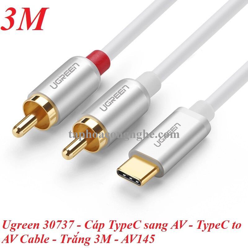 Ugreen 30737 3M màu trắng Dây chuyển đổi USB-C sang 2RCA có chipset AV145 30030737